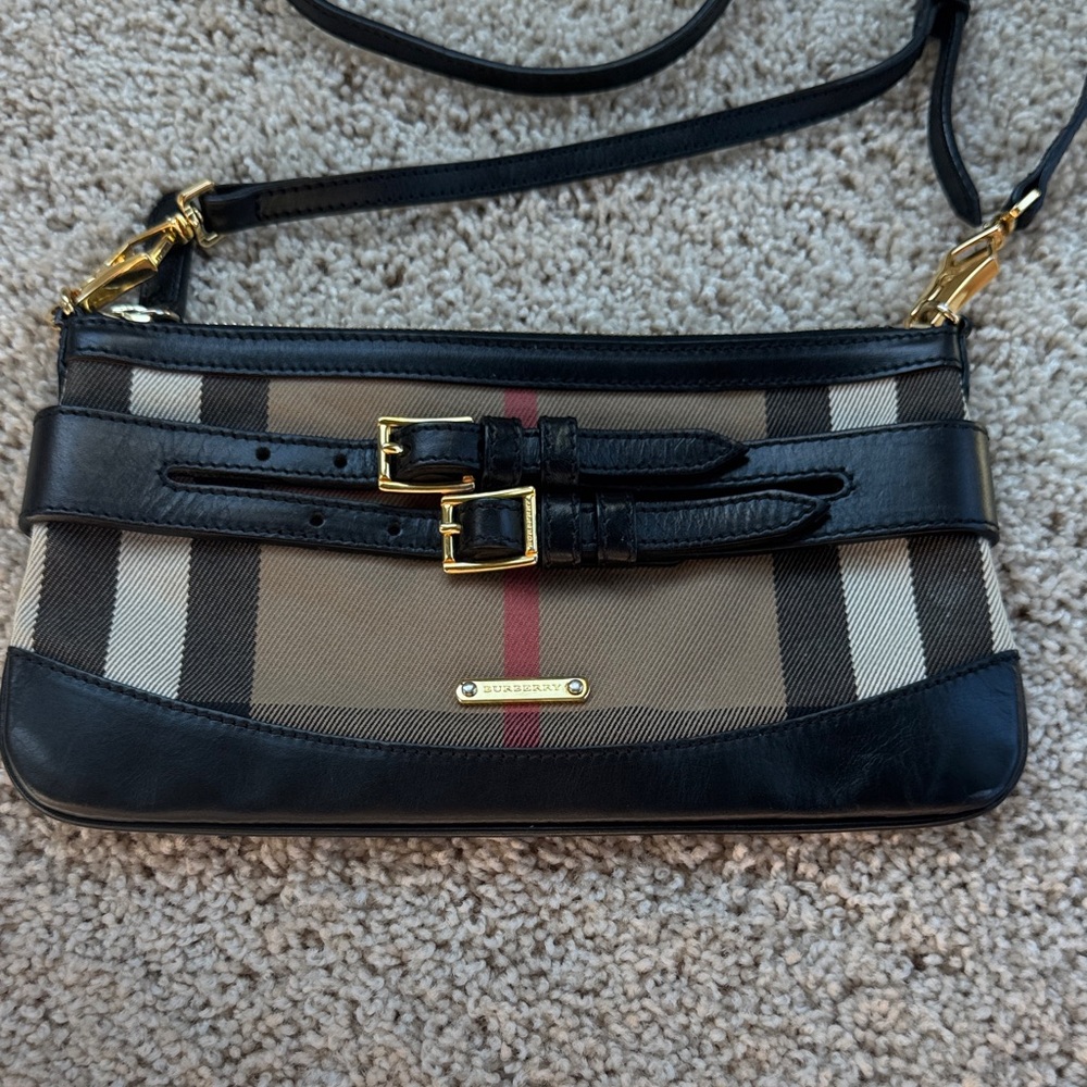 Burberry Tan and Black Crossbody Bag with Gold Accents